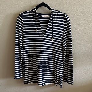 Tory Burch Navy and White Striped Hoodie
